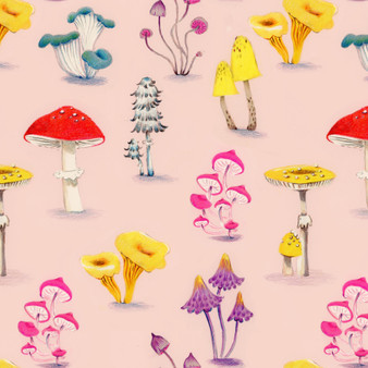HEATHER ROSS Market, Mushrooms in Pale Pink - by the half-meter