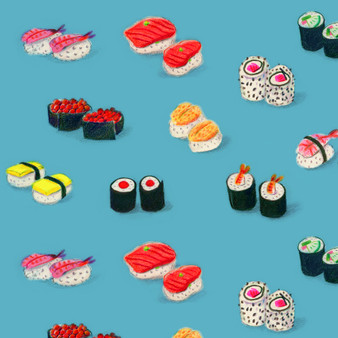 HEATHER ROSS Market, Sushi in Blue - by the half-meter