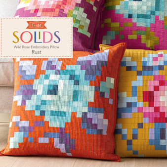TILDA Wild Rose Embroidery Pillow Kit in RUST - ELEGANTE VIRGULE CANADA