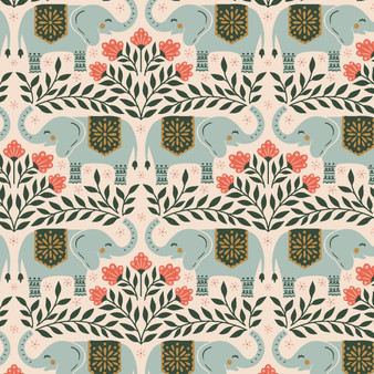 COTTON AND STEEL, SAVANNA by Carys Mula, Happy Elephants in Hazy Blue - ELEGANTE VIRGULE CANADA
