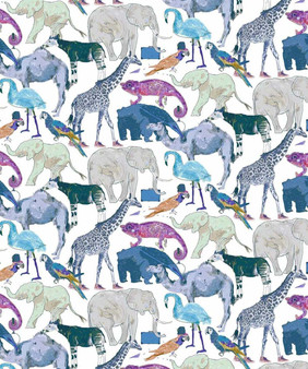 LIBERTY OF LONDON - QUEUE FOR THE ZOO G in Purple & Blue, 100% Cotton Tana Lawn, Per Half-Meter - ELEGANTE VIRGULE CANADA, Canadian Fabric Gift Quilt Shop