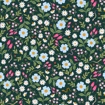PAPER RAVEN CO, Cotton and Steel Fabrics, GARDEN & GLOBE - Wildflower Field in Emerald - ELEGANTE VIRGULE CANADA, Canadian Fabric Quilt Gift Shop, Quilting Cotton