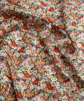 LIBERTY OF LONDON - LIBBY A in Multi Red and Yellow, 100% Cotton Tana Lawn, Per Half-Meter - Elegante Virgule Canada, Canadian Fabric Quilt Shop, Liberty Fabrics