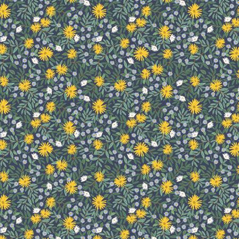 RIFLE PAPER CO, BRAMBLE, Daisy Fields in Navy Metallic - by the half-meter - ELEGANTE VIRGULE CANADA, Canadian Fabric Quilt Shop, Quilting Cotton