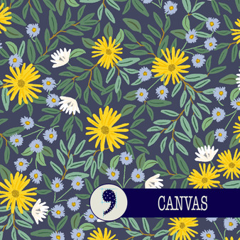 RIFLE PAPER CO, BRAMBLE, Daisy Fields in Navy Metallic 100% Canvas Cotton - by the half-meter - ELEGANTE VIRGULE CANADA, Canadian Fabric Quilt Shop, Quilting Cotton