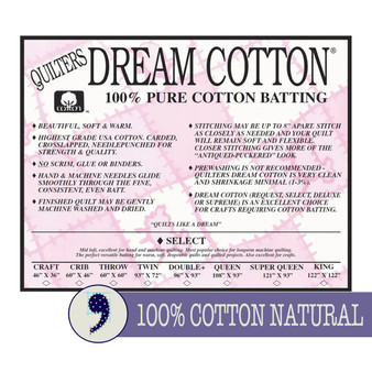 QUILTERS DREAM Batting 100% COTTON Natural (5 sizes) - ELEGANTE VIRGULE CANADA, Canadian Gift, Fabric and Quilt Shop. Quilting Cotton, Quebec