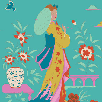 TILDA BLOOMSVILLE, Gardenvista in Turquoise - Elegante Virgule Canada, Canadian Fabric Quilt Shop, Montreal, Quebec, Quilting Cotton