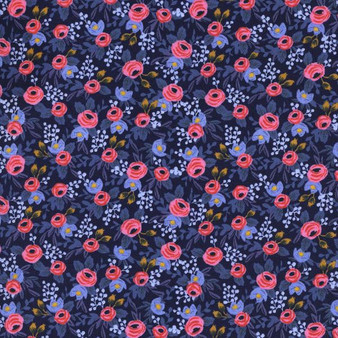 RIFLE PAPER CO, Les Fleurs ROSA in Navy - ELEGANTE VIRGULE CANADA, CANADIAN FABRIC SHOP, Quilting Cotton