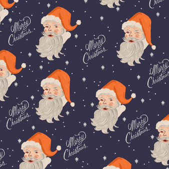 RIFLE PAPER CO, HOLIDAY CLASSICS II, Santa in Navy Metallic - Elegante Virgule Canada, Canadian Fabric Quilt Shop, Quilting Cotton