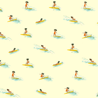 HEATHER ROSS Malibu,  Tiny Surfers in Cream - ELEGANTE VIRGULE CANADA, CANADIAN FABRIC SHOP, Quilting Cotton