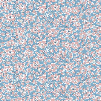 LIBERTY OF LONDON - FLOWER SHOW, Quilting cotton, Chatsworth Blossom  A in Blue and Pink - ELEGANTE VIRGULE CANADA, Canadian Quilt Shop, Quilting cotton