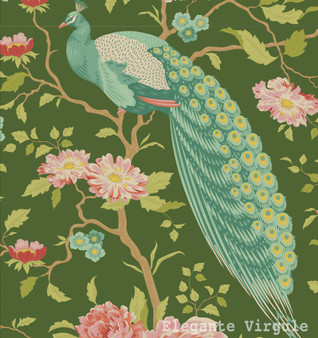 TILDA CHIC ESCAPE, Peacock Tree in Green - Elegante Virgule Canada, Canadian Fabric Quilt Shop, Quilting Cotton, Tilda Canada, Tilda USA