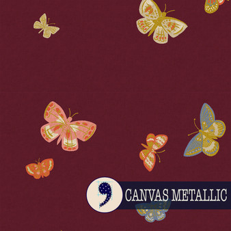 RIFLE PAPER CO, ENGLISH ROSE, Butterfly House in Burgundy metallic, CANVAS (Cotton/Linen) - ELEGANTE VIRGULE CANADA