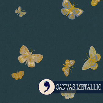 RIFLE PAPER CO, ENGLISH ROSE, Butterfly House in Blue metallic, CANVAS (Cotton/Linen) - ELEGANTE VIRGULE CANADA