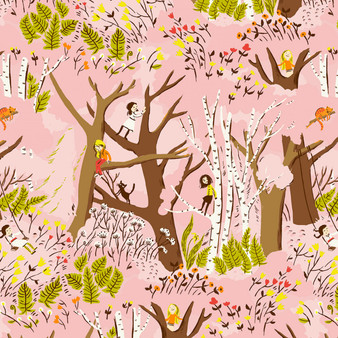WINDHAM FABRICS, HEATHER ROSS Studio Edit, Girls in Trees in Pink - ELEGANTE VIRGULE CANADA