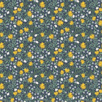RIFLE PAPER CO, BRAMBLE, Daisy Fields in Navy Metallic - by the half-meter - ELEGANTE VIRGULE CANADA, Canadian Fabric Quilt Shop, Quilting Cotton