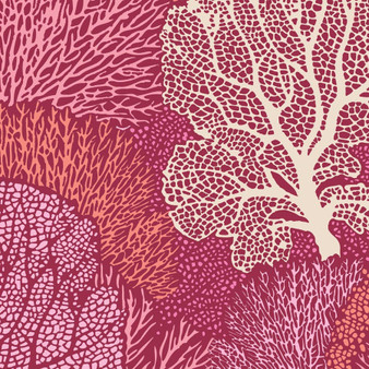 TILDA COTTON BEACH,Coral Reef in Coral - by the half-meter , Elegante Virgule Canada, Canadian Fabric Quilt Shop, Quilting Cotton