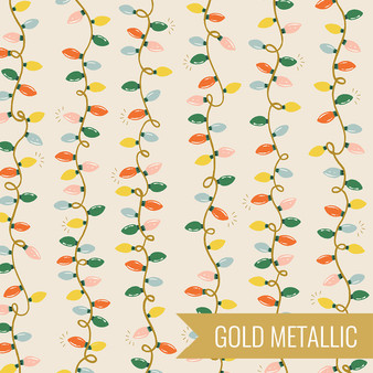 RIFLE PAPER CO HOLIDAY CLASSICS, Holiday Lights in Cream Metallic - by the half-meter - by the half-meter - Elegante Virgule Canada, Canadian Fabric Quilt Shop, Quilting Cotton