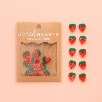 SARAH HEARTS Buttons, Strawberry Small 5/8" (Set of 10 buttons)  -  ELEGANTE VIRGULE CANADA