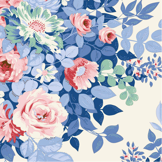 TILDA SOMETHING BLUE, Crème Whimsyflower - au demi-mètre