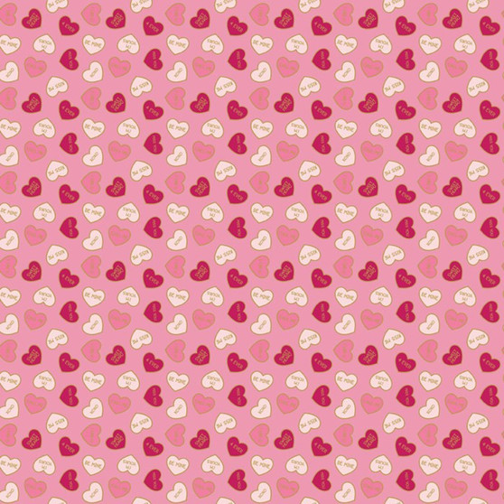 MINT FOR YOU, Conversation Hearts in Pink Sparkle - ELEGANTE VIRGULE CANADA, Canadian Fabric Quilt Shop, Quilting Cotton