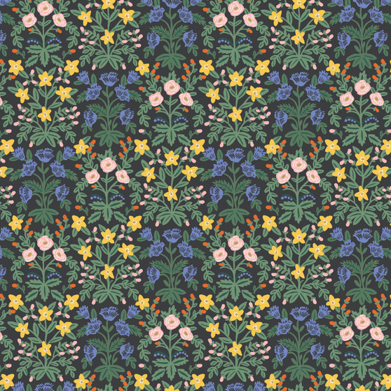 RIFLE PAPER CO, BRAMBLE, Lottie in Black Multi - by the half-meter - ELEGANTE VIRGULE CANADA, Canadian Fabric Quilt Shop, Quilting Cotton