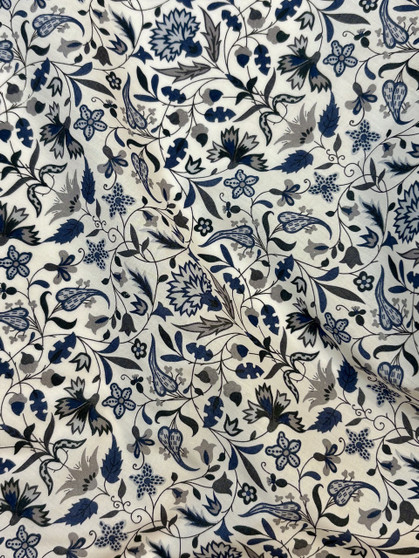 LIBERTY OF LONDON - JAMES FRANCIS C Navy Grey 100% Cotton Tana Lawn - Elegante Virgule Canada, Liberty Fabrics