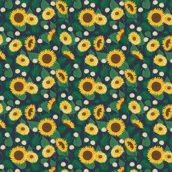 RIFLE PAPER CO, CURIO, Sunflower Fields in Navy - ELEGANTE VIRGULE CANADA, Canadian Fabric Quilt Shop, Quilting Cotton