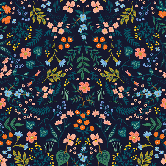 RIFLE PAPER CO WILDWOOD in Navy - by the half-meter - Elegante Virgule Canada, Canadian Fabric Online Shop, Quilt Shop, Quilting Cotton