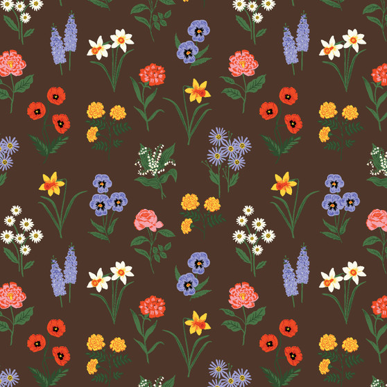 RIFLE PAPER CO, Garden Club, Jardin d'étude Petite couleur cacao - par demi-mètre