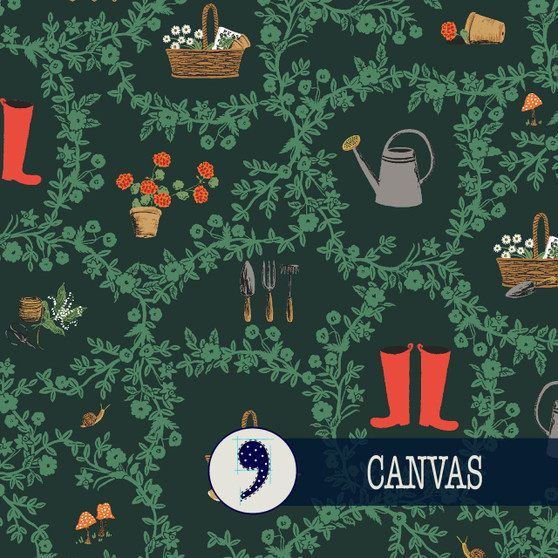 RIFLE PAPER CO Fabrics, Garden Club, Main in Evergreen CANVAS (Cotton/Linen) - Elegante Virgule Canada