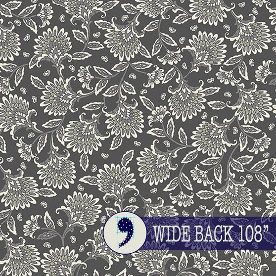 BENARTEX Backings & Basics 108" WideBack, Whimsy Floral in Charcoal - ELEGANTE VIRGULE CANADA