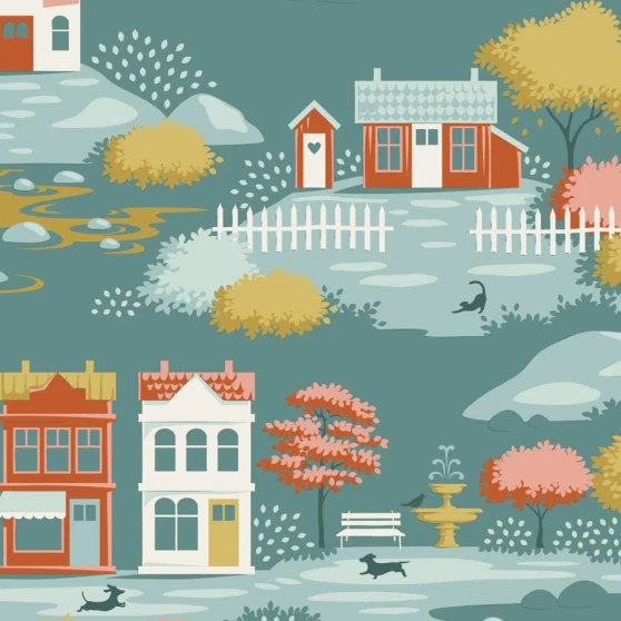 TILDA VILLAGE LIFE Blenders, Village Teal - by the half-meter