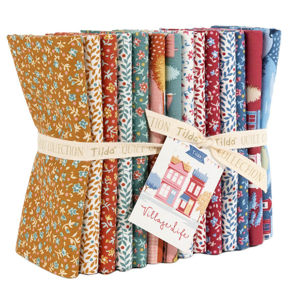 TILDA VILLAGE LIFE, Fat Quarter Bundle of 14 Fabrics Blenders and Extras