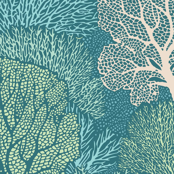 TILDA COTTON BEACH, Coral Reef in Teal - by the half-meter- by the half-meter , Elegante Virgule Canada, Canadian Fabric Quilt Shop, Quilting Cotton