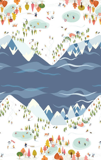 TAMARA KATE Sweater Weather, Snow Day in bright - Double border panel 24" x 42" (61 x 107 cm)