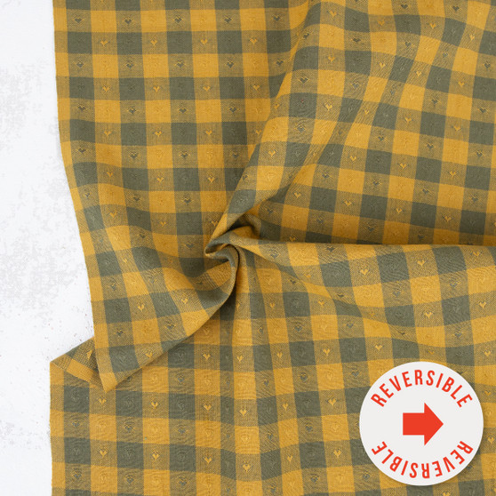 FABLEISM, Shadow Hill, Gingham Hearts in Moss (REVERSIBLE) - by the half-meter
