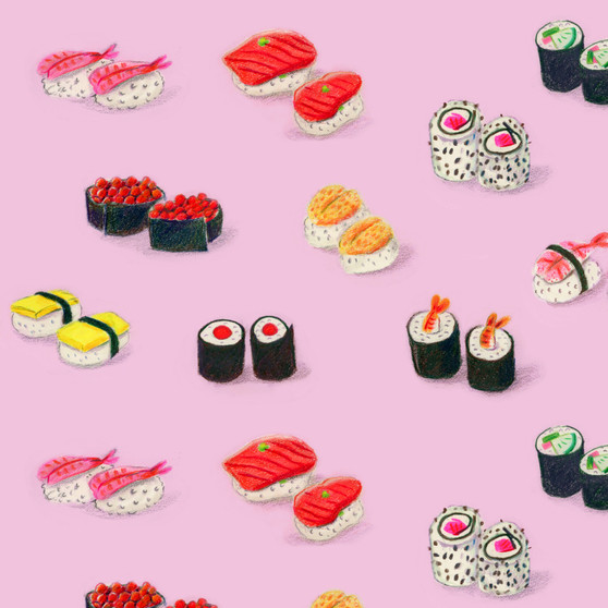 HEATHER ROSS Market, Sushi in Pink - by the half-meter