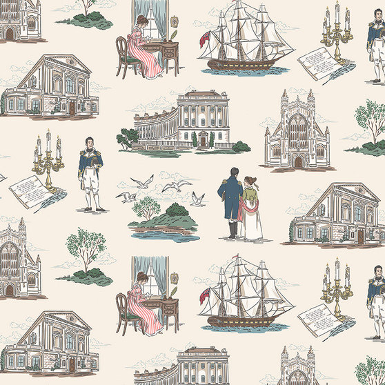 JANE AUSTEN, Persuasion, BATH in Cream - by the half-meter
