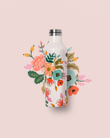 Lively Floral Cream - RIFLE PAPER CO X CORKCICLE, 16 oz. Canteen - ELEGANTE VIRGULE CANADA, Canadian Gift, Fabric and Quilt Shop. Bottle, Thermos