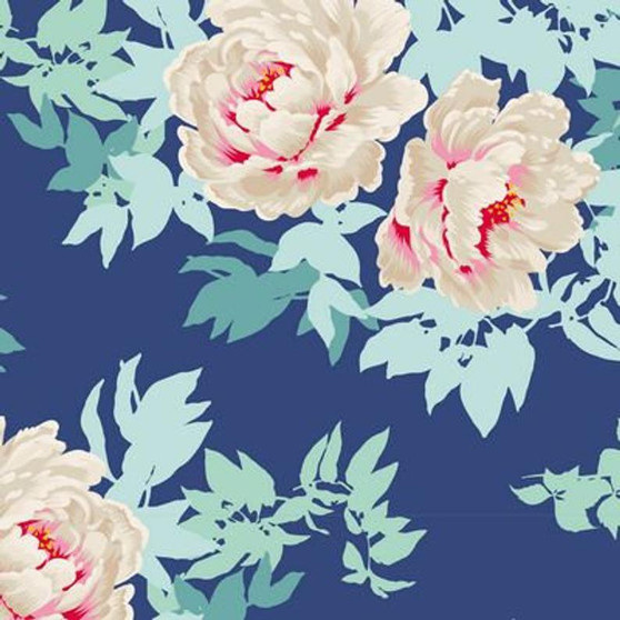 TILDA - SUNKISS Beach Peony Blue 100% Quilting Cotton, Per Half-Meter