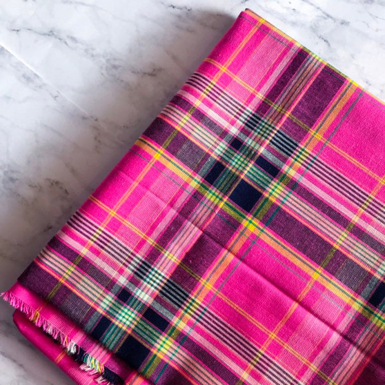 RASPBERRY Madras 100% cotton, Width 60 inches (150 cm), Per Half-Meter, CANADIAN SHOP.  Elegante Virgule Canada