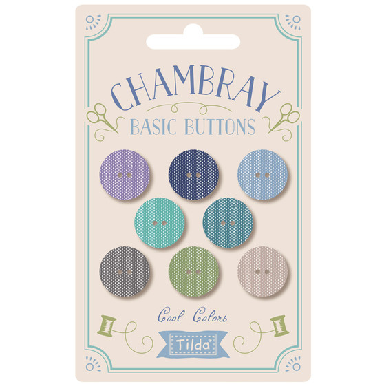 TILDA BUTTONS Chambray Basics, Cool Colours - Set of 8 buttons, TILDA BASICS and ACCESSORIES, ELEGANTE VIRGULE CANADA, Canadian Fabric Shop, Quilting Cotton