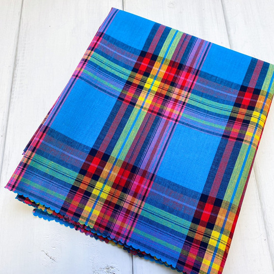 Blue LAGOON Madras 100% cotton, Width 60 inches (150 cm), Per Half-Meter - Elegante Virgule Canada, Canadian Fabric Quilt Shop