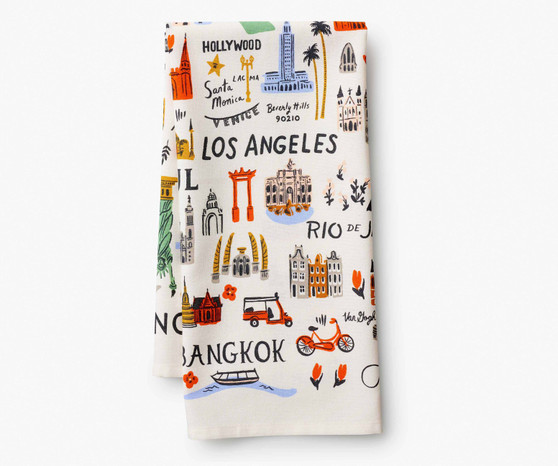 Dish Towel BON VOYAGE - RIFLE PAPER CO Kitchen, 28" x 21" - ELEGANTE VIRGULE CANADA, Canadian Gift, Fabric and Quilt Shop.