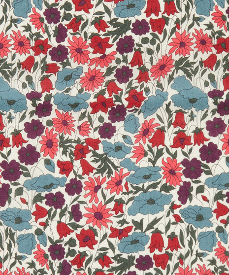 LIBERTY OF LONDON - POPPY AND DAISY P Blue Plum Peach 100% Cotton Tana Lawn - ELEGANTE VIRGULE CANADA, CANADIAN SHOP. LIBERTY IN CANADA