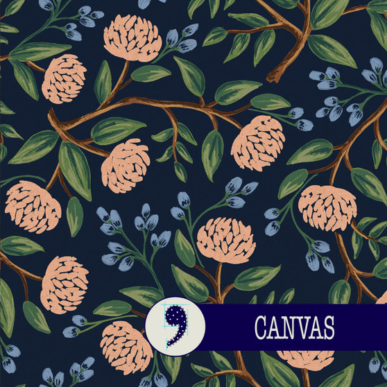 RIFLE PAPER CO, WILDWOOD Peonies in Navy Blue, 100% Canvas Cotton -  ELEGANTE VIRGULE CANADA, CANADIAN FABRIC SHOP, QUILTING SHOP