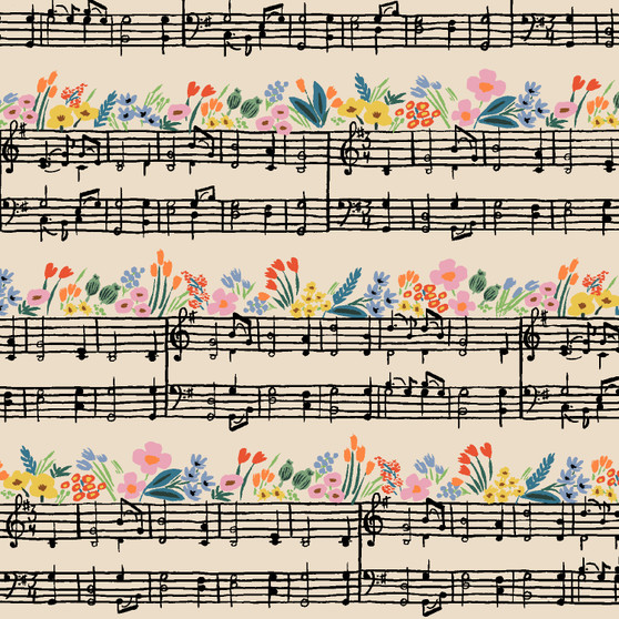 RIFLE PAPER CO, BRAMBLE, Music Notes in Natural 100% Canvas - by the half-meter - ELEGANTE VIRGULE CANADA, Canadian Fabric Quilt Shop, Quilting Cotton