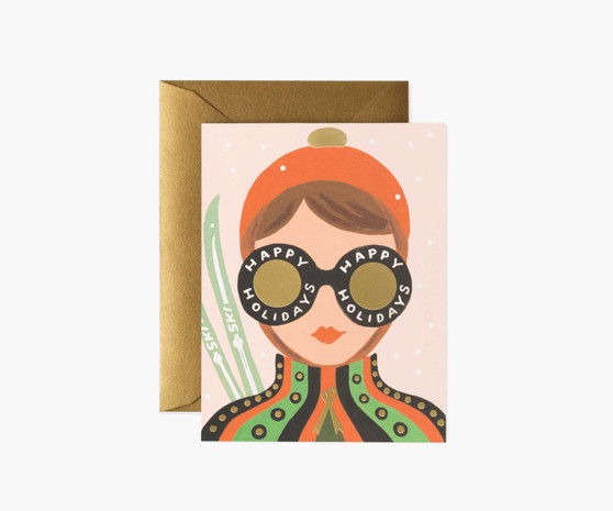 Ski Girl - RIFLE PAPER CO Christmas Card - ELEGANTE VIRGULE CANADA, Canadian Gift, Fabric and Quilt Shop.