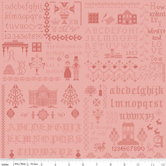 JANE AUSTEN Pride & Prejudice MERYTON SAMPLER in Coral -   ELEGANTE VIRGULE CANADA, Canadian Fabric Quilt Shop, Quilting Cotton